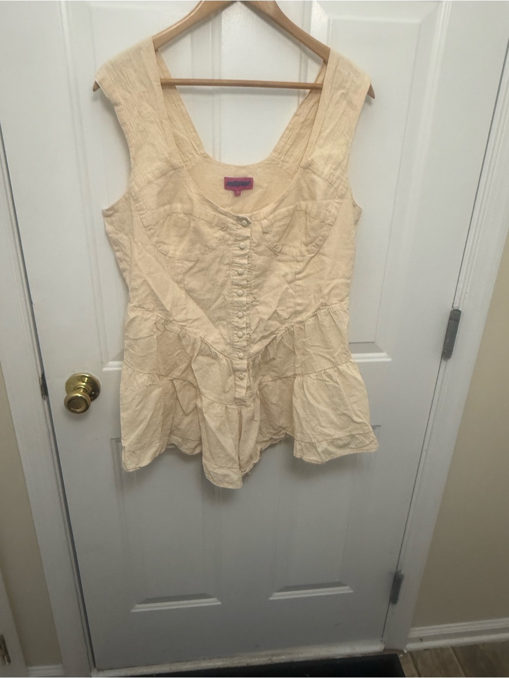 Edikted Beige Cotton Ruffle Button Front Romper XL Coquette Festival Cowgirl